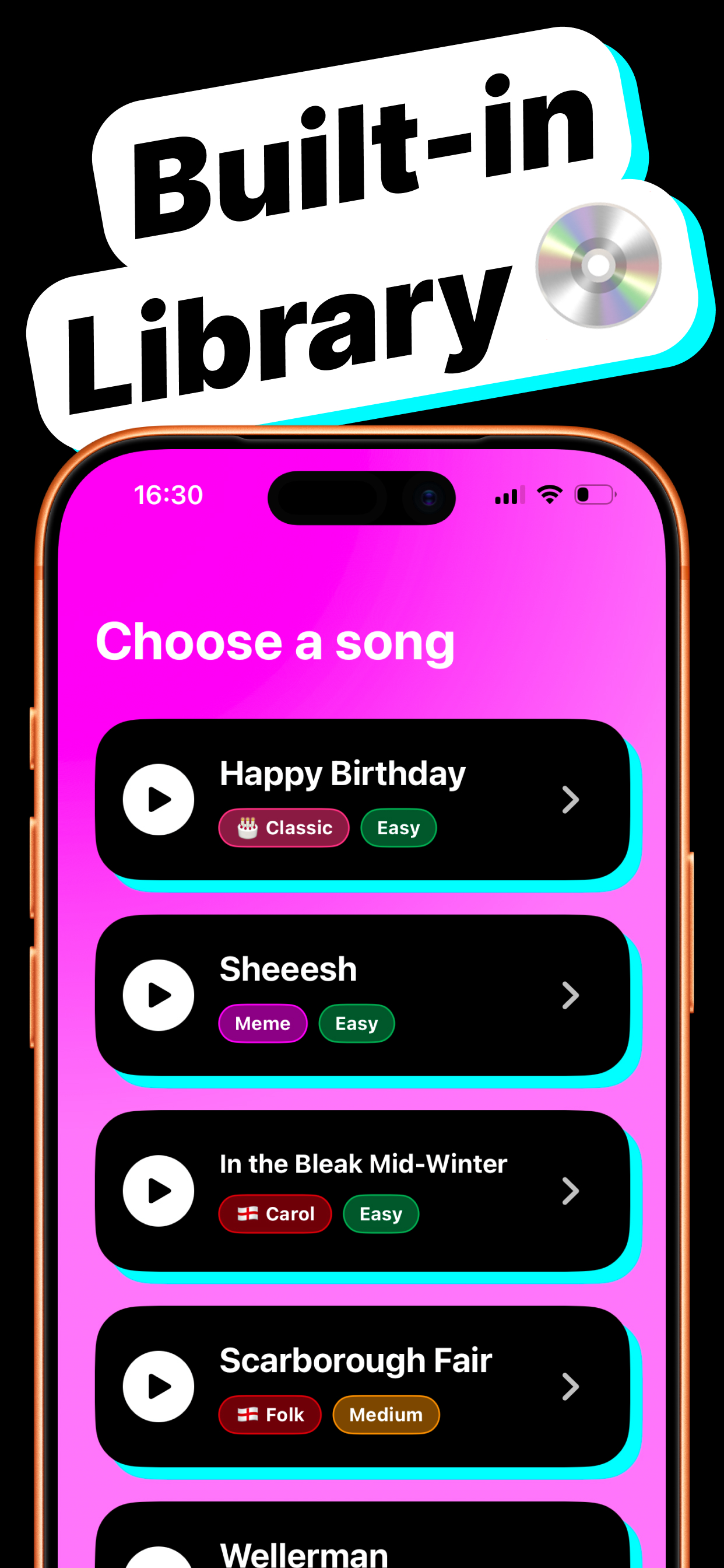 Howli song library with built-in song choices