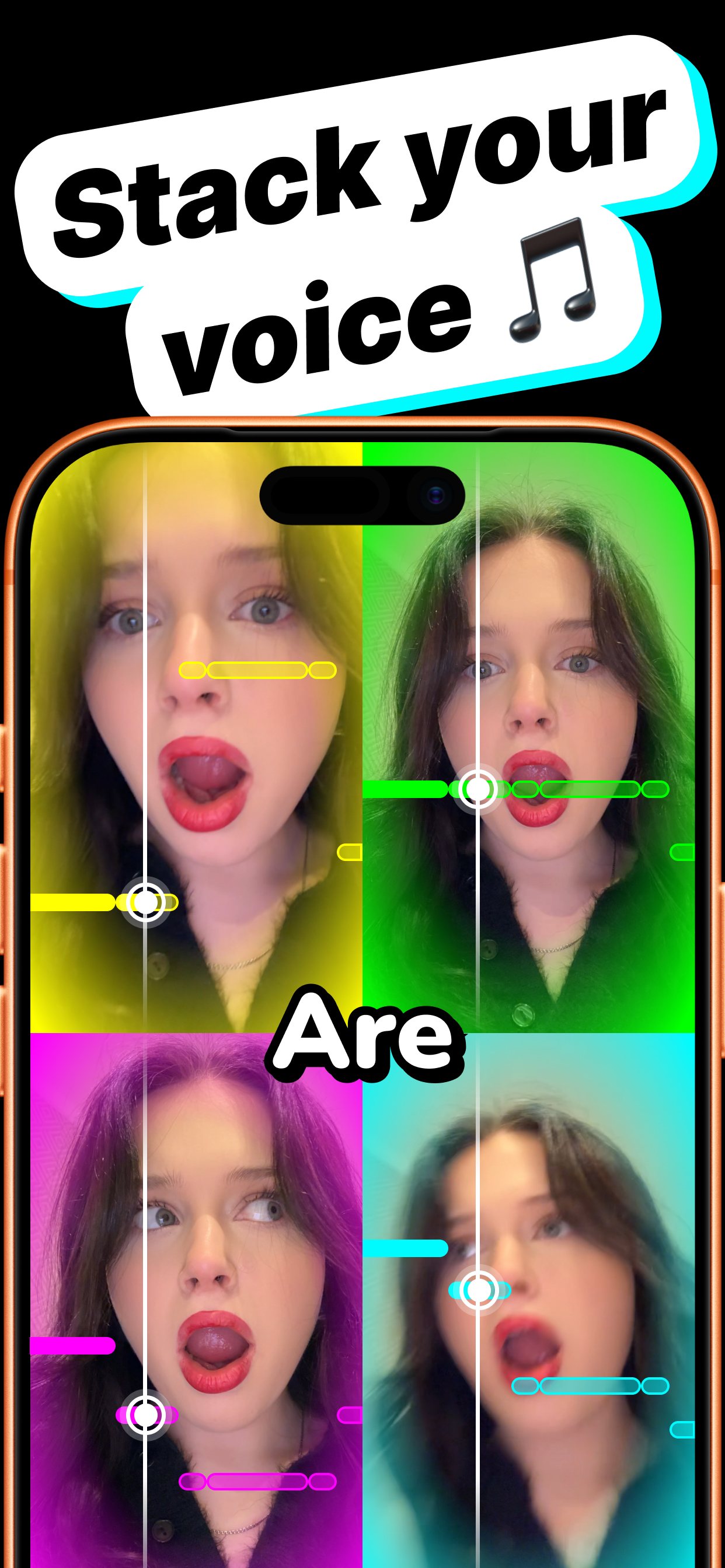 Howli stacked voice video grid with four harmony parts